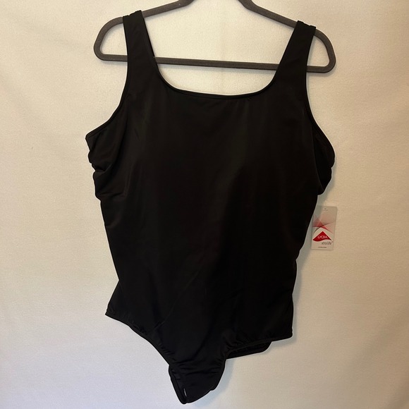 Lands' End Black Plus Size 22W Ruched One Piece Swimsuit Lycra Shelf Bra 62830 - Picture 1 of 6